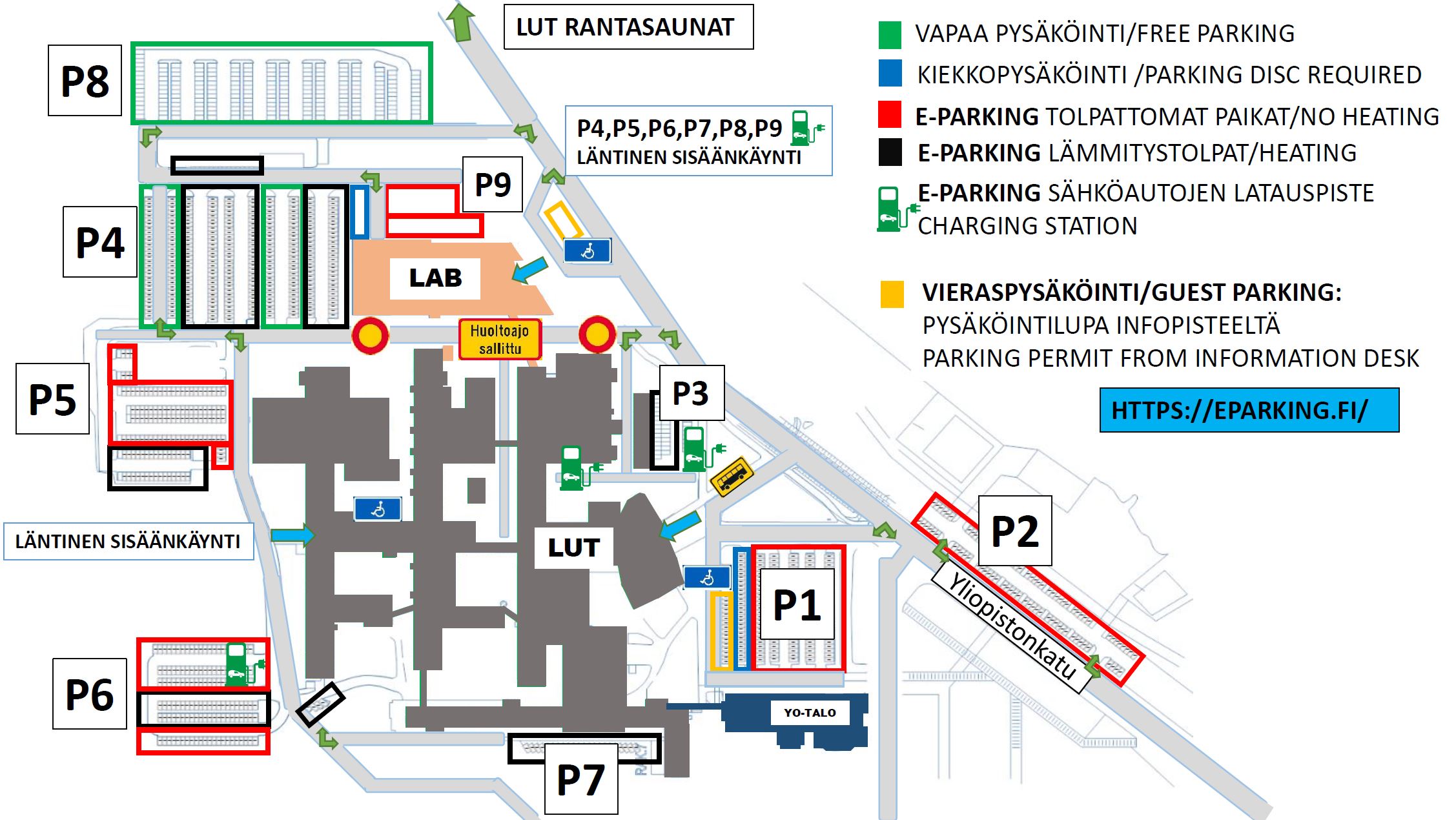 Pysäköintikartta Lappeenrannan kampuksella