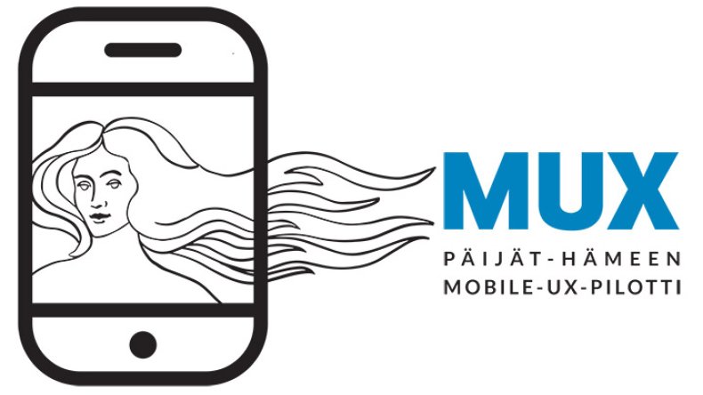 mobiililaitteen näyttö, jossa Vellamo-neidon kasvot sekä oikealla MUX-teksti